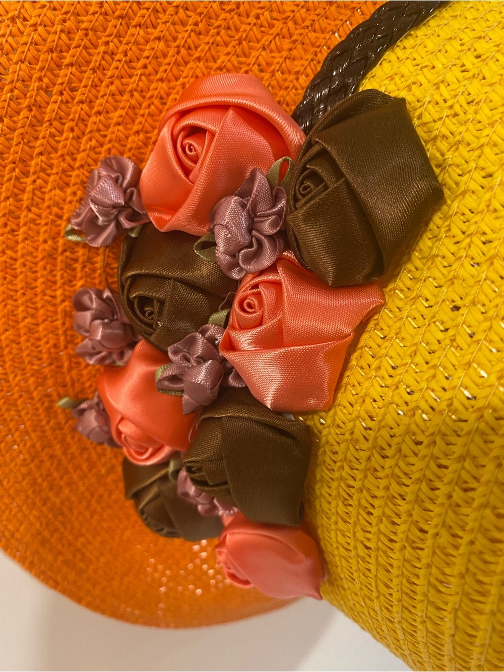Yellow and Orange Floral Straw Sun Hat - Picture 3 of 7